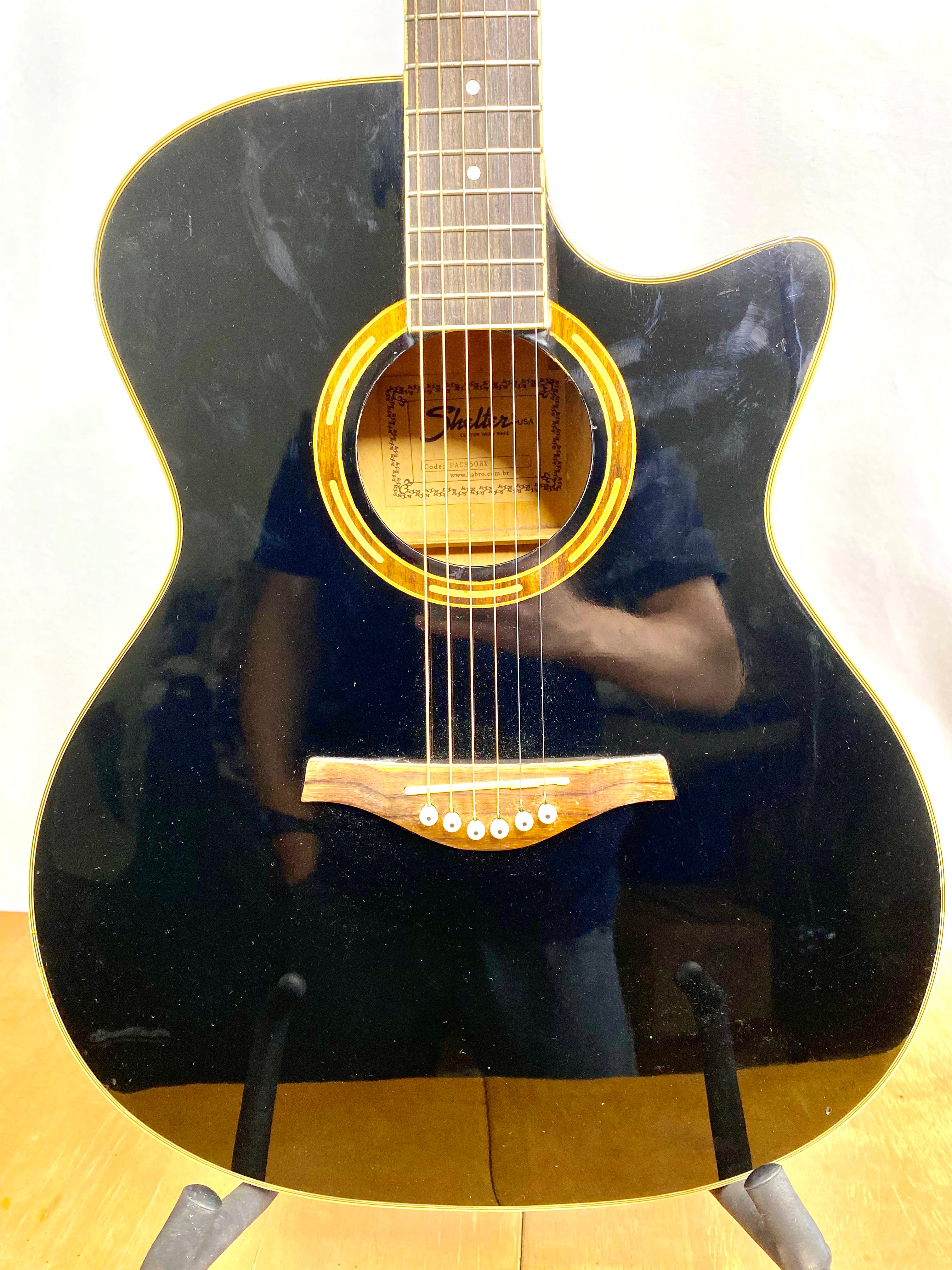 Violão Shelter Custon Hand Made - Eletroacústico - Usa #60 Preto Destro Pau-rosa