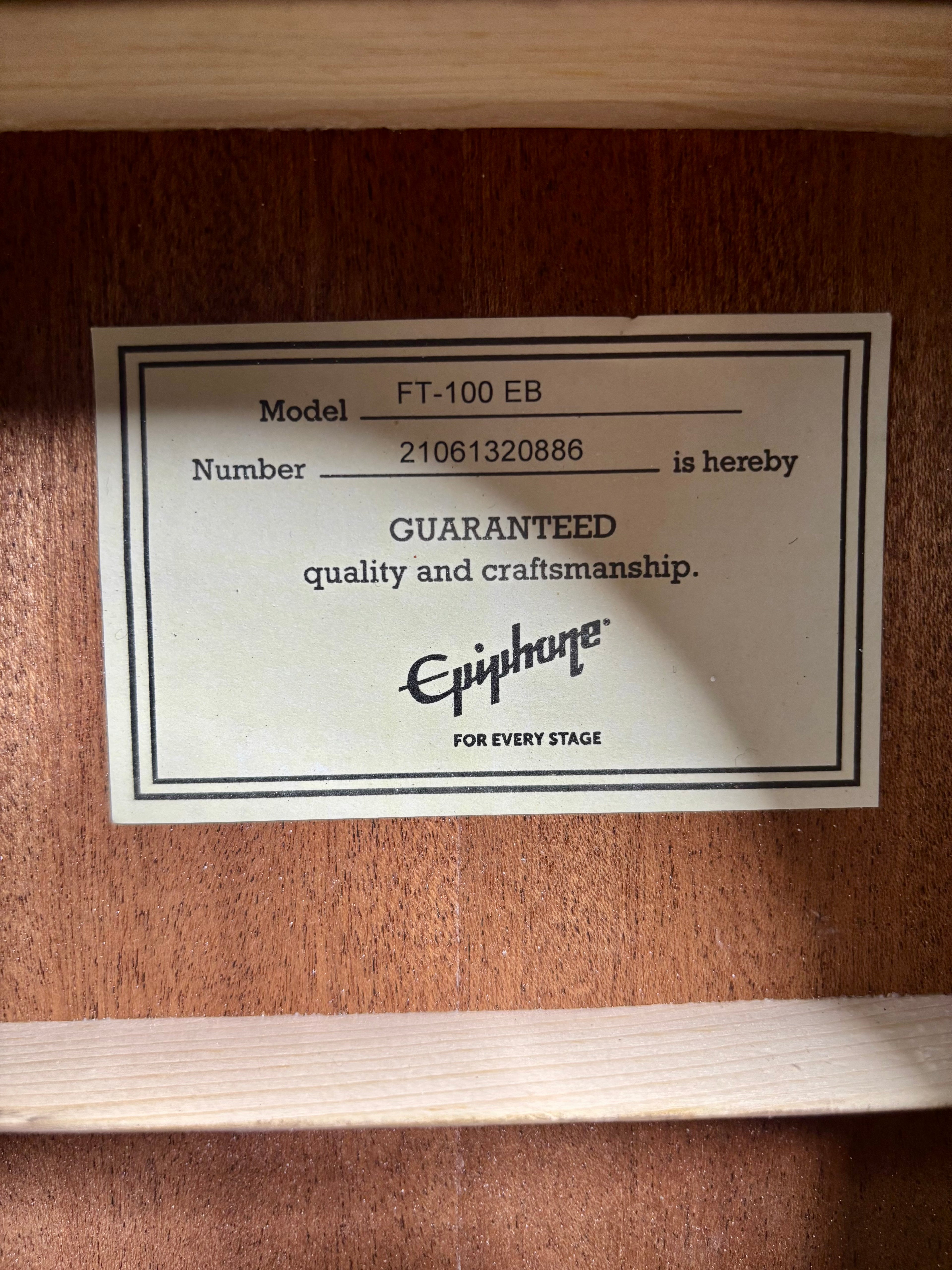 Violão Epiphone FT-100 EB Limited Edition - Eletroacústico - Pré Ampli Fishman 4 Classic #61