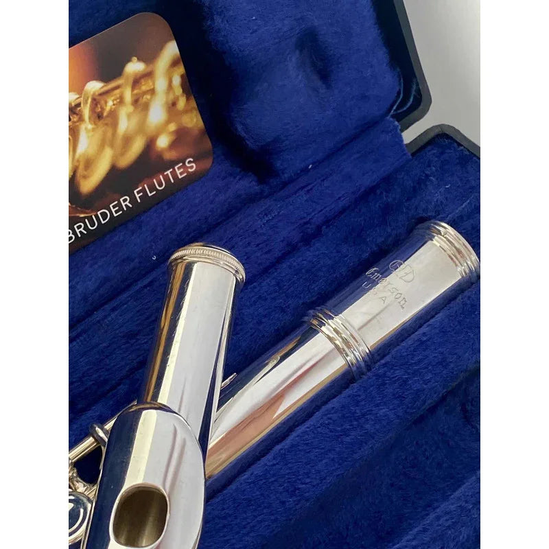 Flauta Transversal Emerson Eld Oh P.lábio+riser Prata Usa #9 Prata