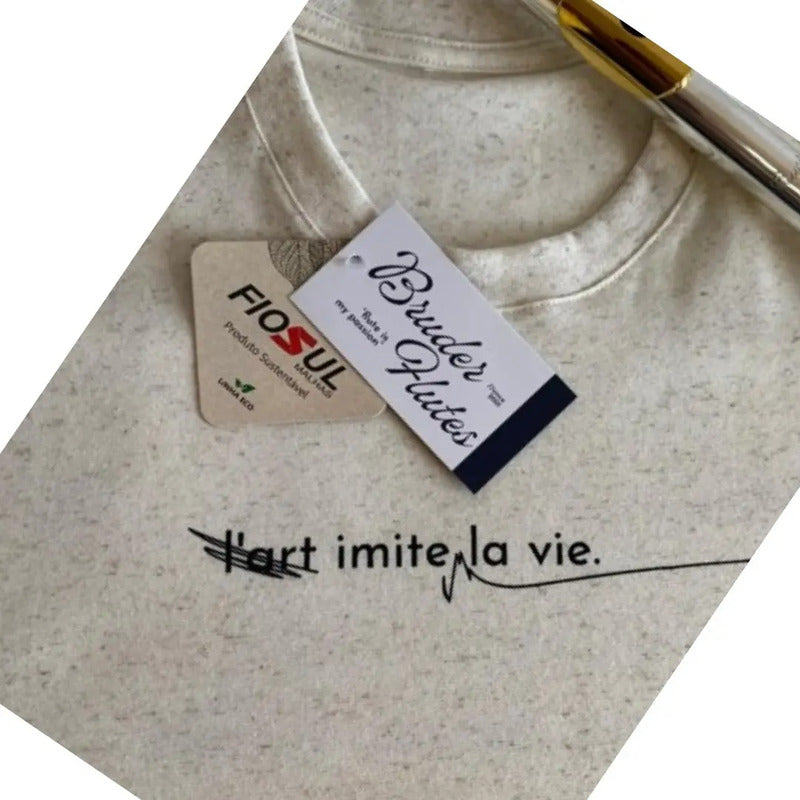 Camiseta Flauta Transversal A Arte Imita A Vida / Linho Veja Linho Lart Imite La Vida P Liso