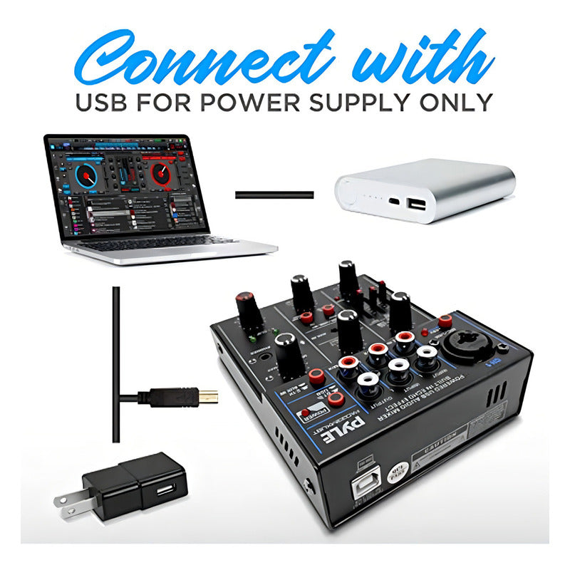 Mixer De Áudio Sem Fio Pyle Pad33mxubt Bluetooth Para Djs Com 5 Entradas