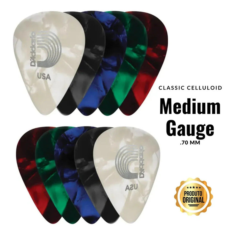 Palhetas D'addario 70 Mm / Pack 10 Unid / Made In Usa / Top Vermelho 70 Mm